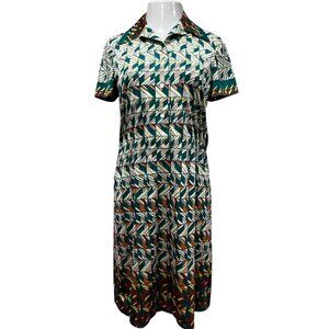 Guy Laroche 70s Qiana Short Sleeve Geo Print Dress, 12